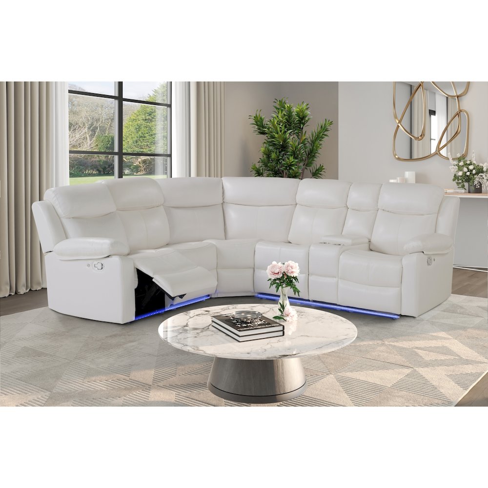 U6026 Blanche White Right Side Facing Sectional With Led And Speaker
