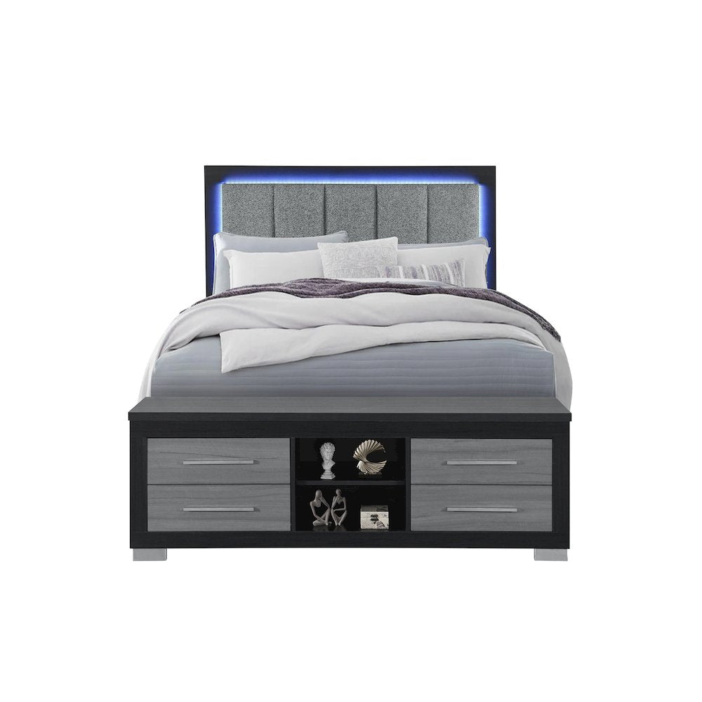 Emma Black/Grey Queen Bed With Led And Usb