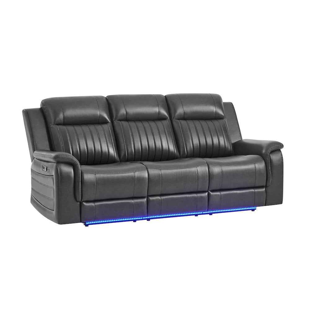 U8879 Blanche Charcoal Pwr Rec Sofa W/Led & Global Surround System