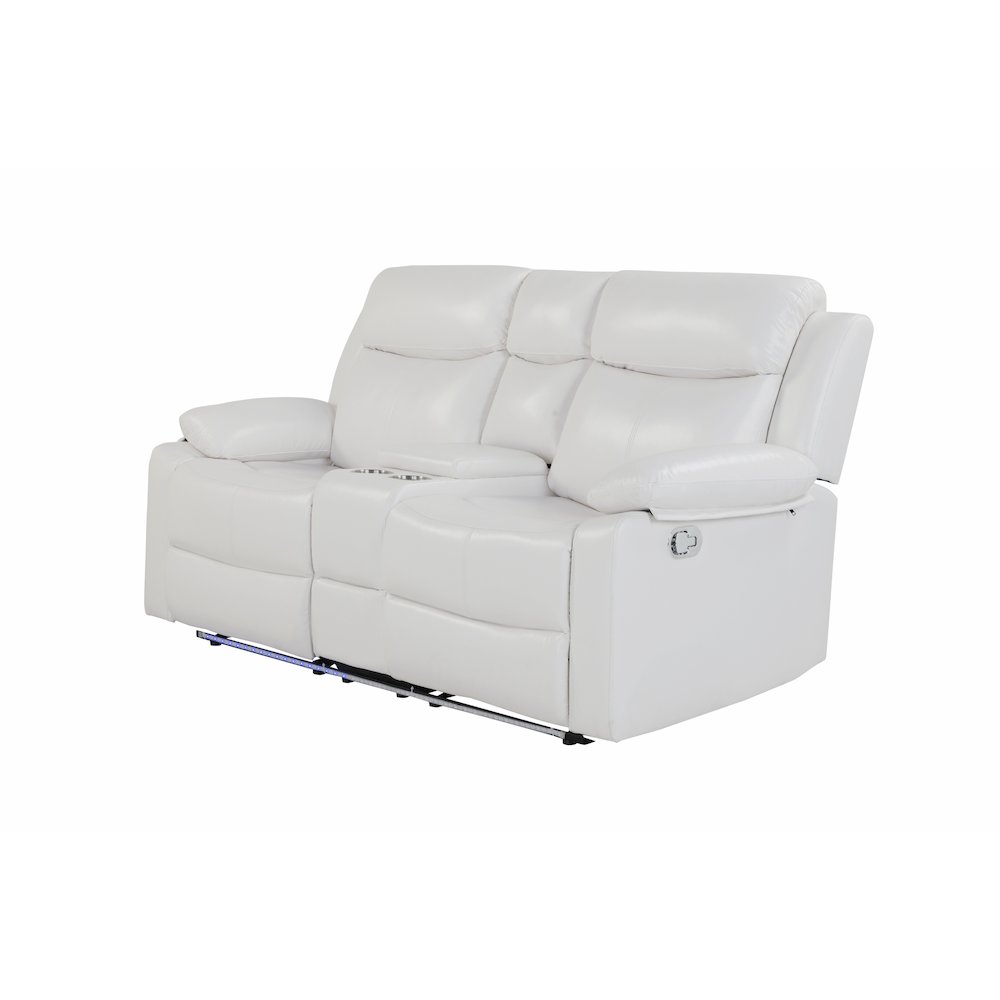 U6026 Blanche White Console Reclining Loveseat With Led And Speaker