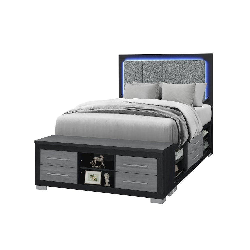 Emma Black/Grey Full Bed With Led And Usb