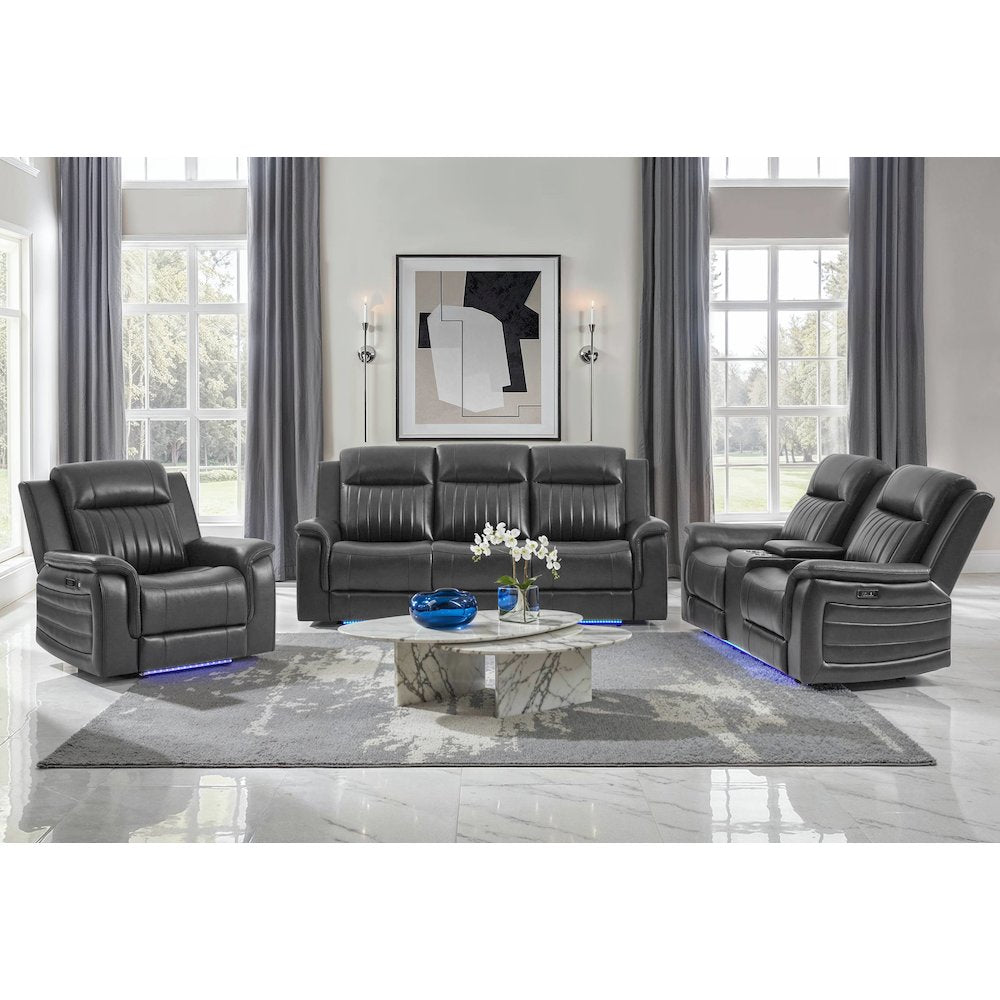 U8879 Blanche Charcoal With Black Welt Power Recliner With Led