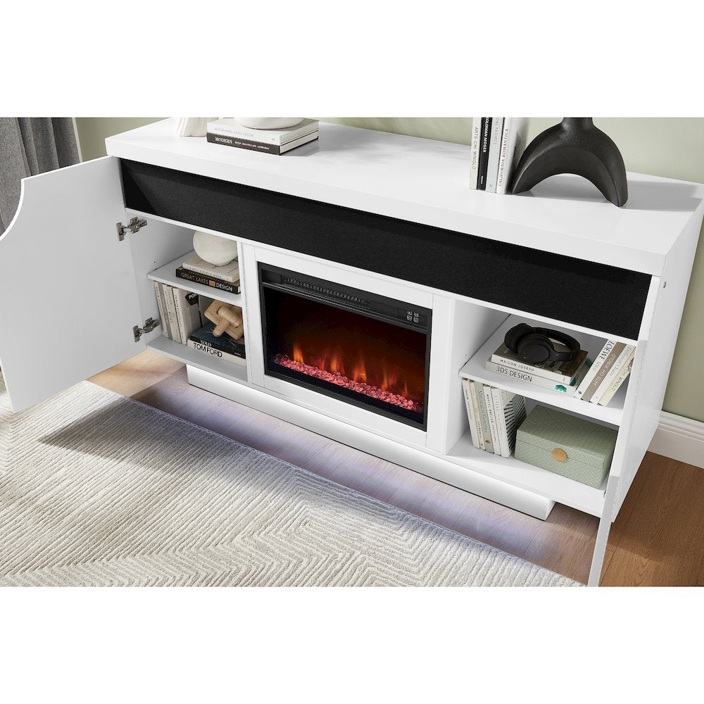 Aileen White 66" Ent Unit W/Led, Speakers, Crystal And Pop-Up Doors