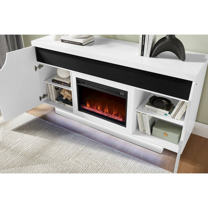 Aileen White 66" Ent Unit W/Led, Speakers, Crystal And Pop-Up Doors