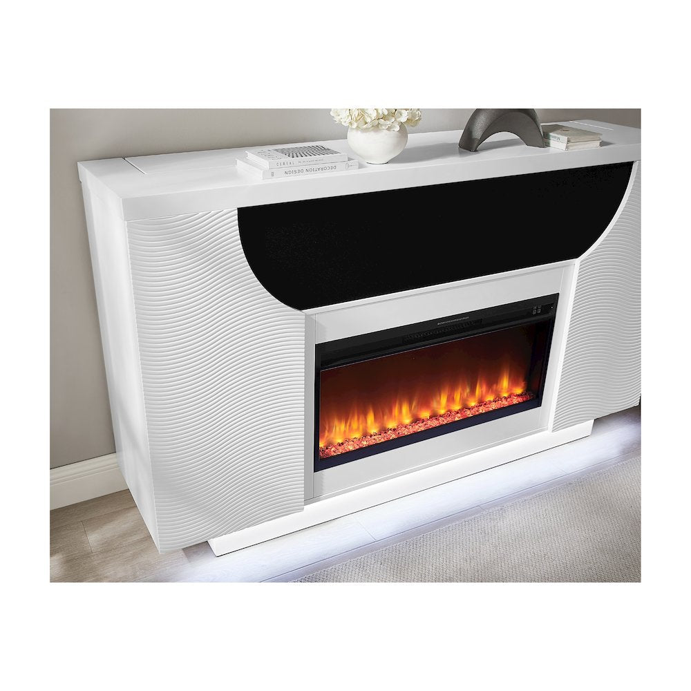 Aveena White 76" Ent Unit With Tv, Led, Speakers, Crystal And Pop-Up