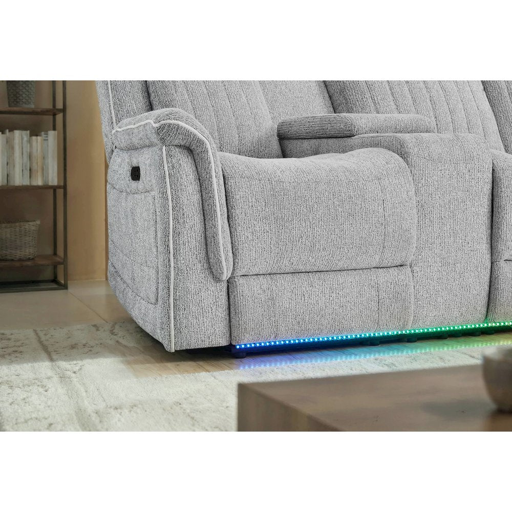 U8879 Grey 1 Power Pushback Sectional With Led And Global Ss Spkr