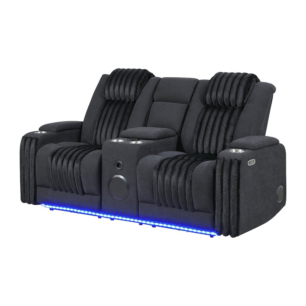 U8000 Black Pwr Console Rec Loveseat W/Phr, Led And Speaker