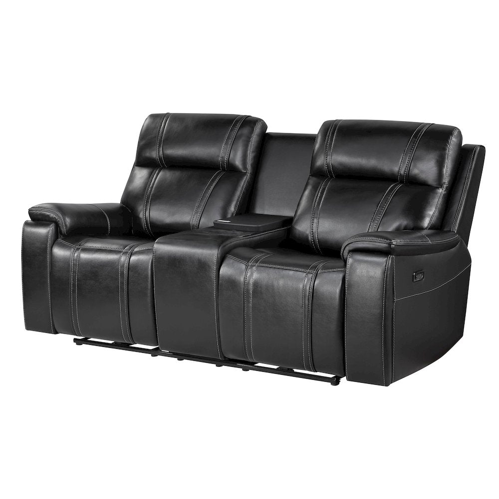 U8880 Black Leather Power Console Reclining Loveseat With Cooler