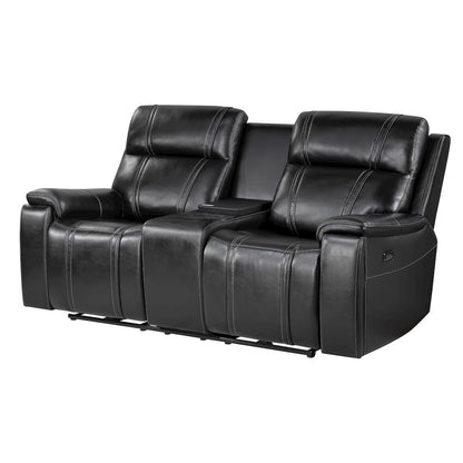 U8880 Black Leather Power Console Reclining Loveseat With Cooler