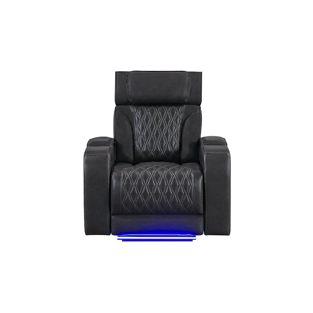 U8611 Blanche Charcoal Power Recliner With Power Headrest And Led