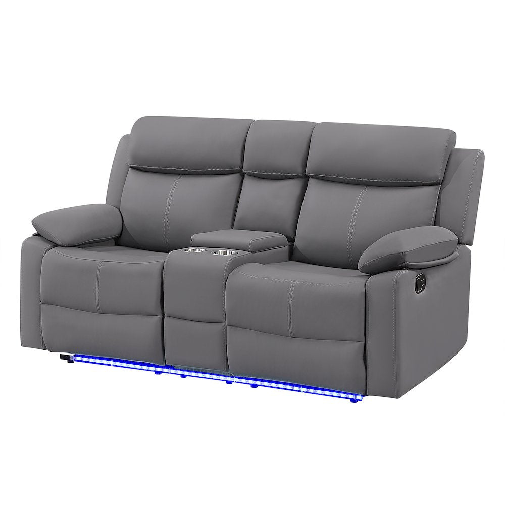 U6026 Grey Pu 46A Console Reclining Loveseat With Led And Speaker