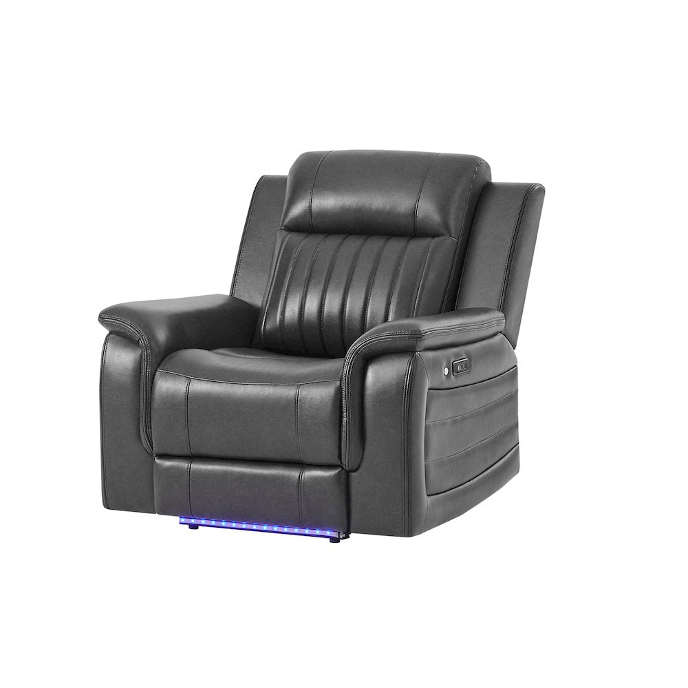 U8879 Blanche Charcoal With Black Welt Power Recliner With Led