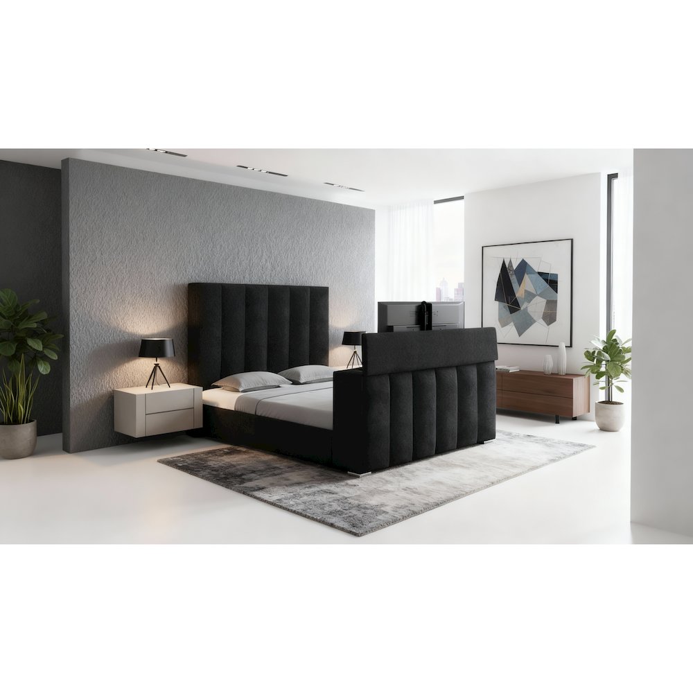 Serenity Onyx Queen Bed With Speaker, Tv Lift And Fireplace