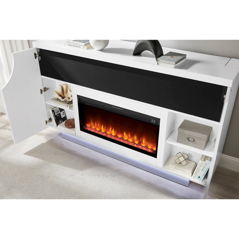 Aveena White 76" Ent Unit With Tv, Led, Speakers, Crystal And Pop-Up