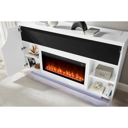 Aveena White 76" Ent Unit With Tv, Led, Speakers, Crystal And Pop-Up