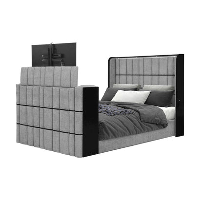 Isabella Grey Queen Bed W/Led, Tv Lift, Speaker And Fireplace