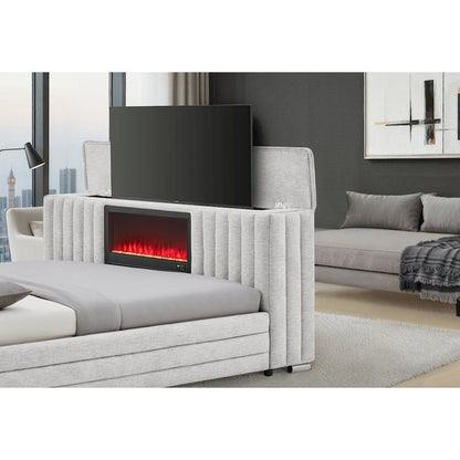 Elias Grey King Bed With Immersive Sound Speaker, Led, Tv Lift & Fp