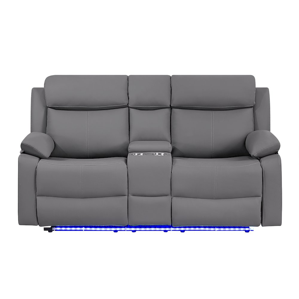 U6026 Grey Pu 46A Console Reclining Loveseat With Led And Speaker