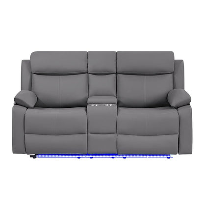 U6026 Grey Pu 46A Console Reclining Loveseat With Led And Speaker