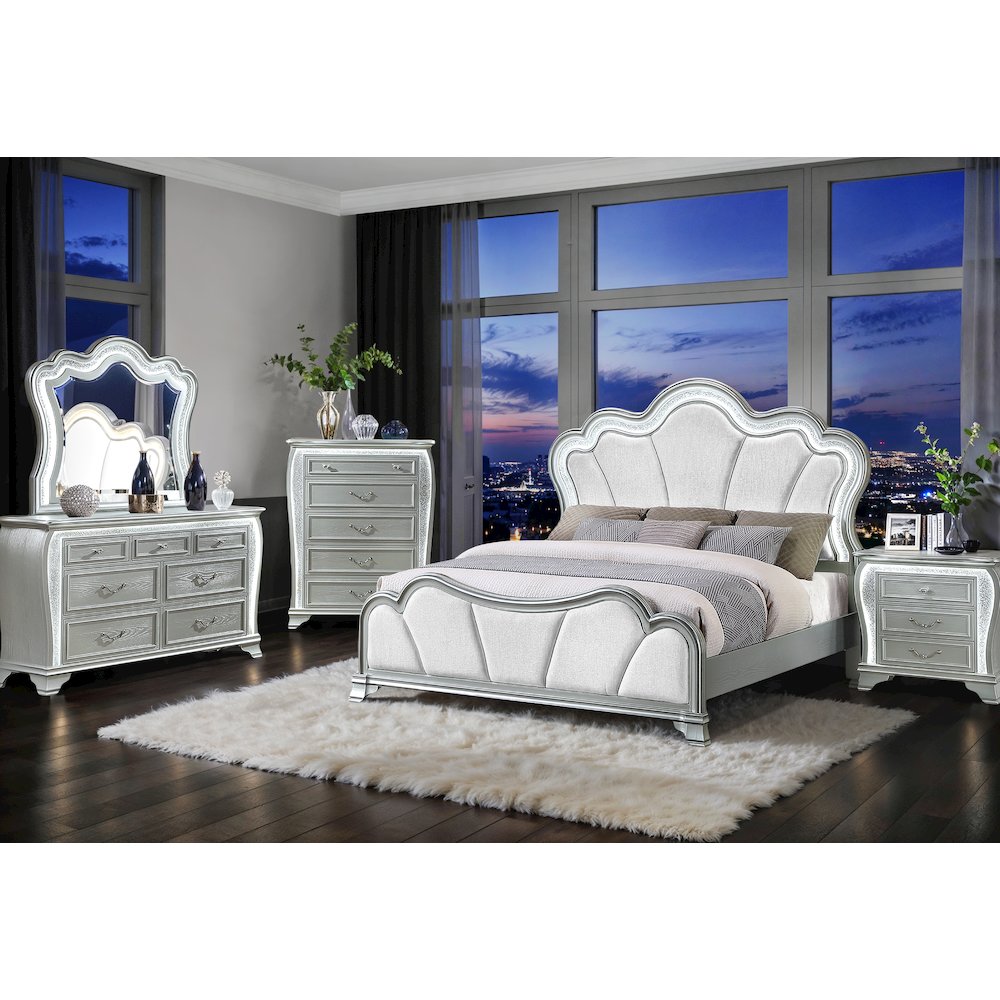 Aria Silver Nightstand With Led