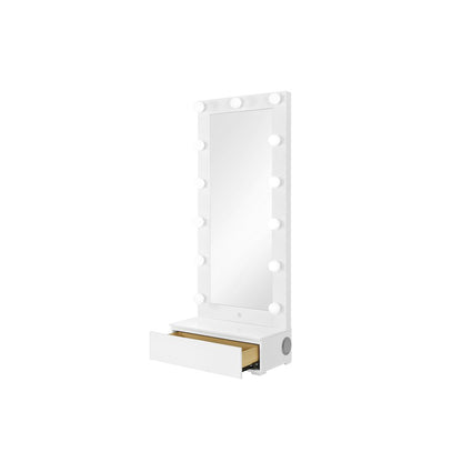 Ella White Narrow Tall Mirror With Led And Speaker