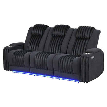 U8000 Black Pwr Rec Sofa W/Phr, Ddt, Reading Light & Led Light
