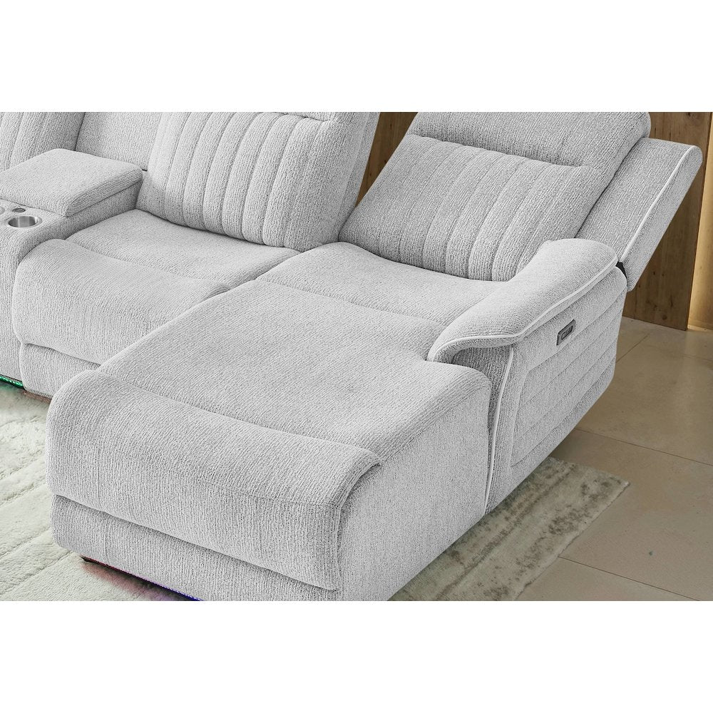 U8879 Grey 1 Power Pushback Sectional With Led And Global Ss Spkr
