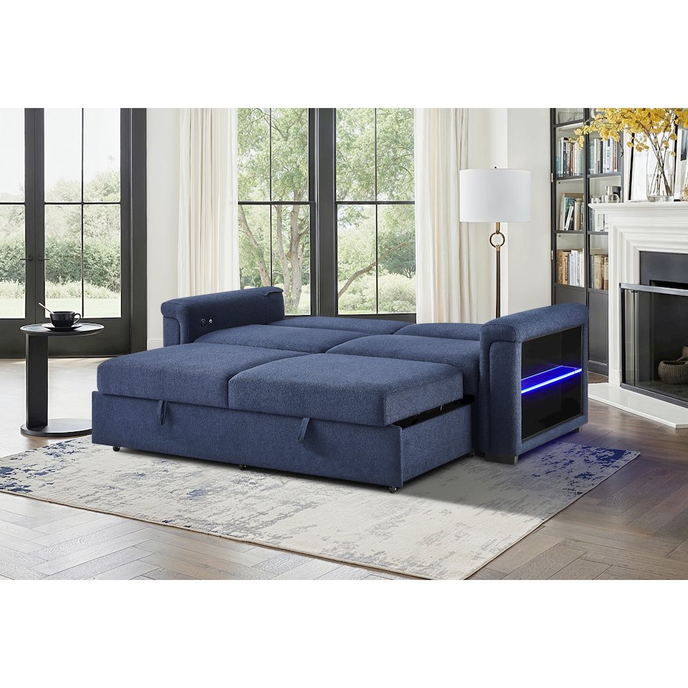 U0211 Navy Pull Out Sofa Bed With Led Acrylic Shelves And Speakers