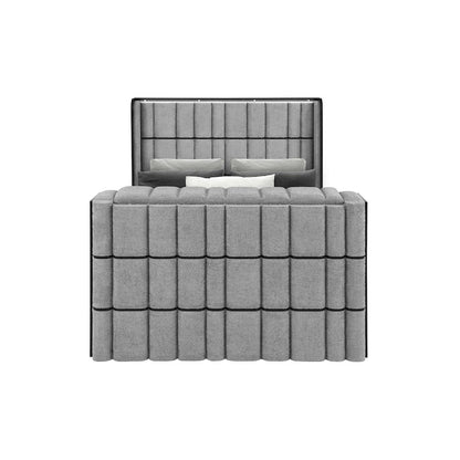 Isabella Grey Queen Bed W/Led, Tv Lift, Speaker And Fireplace