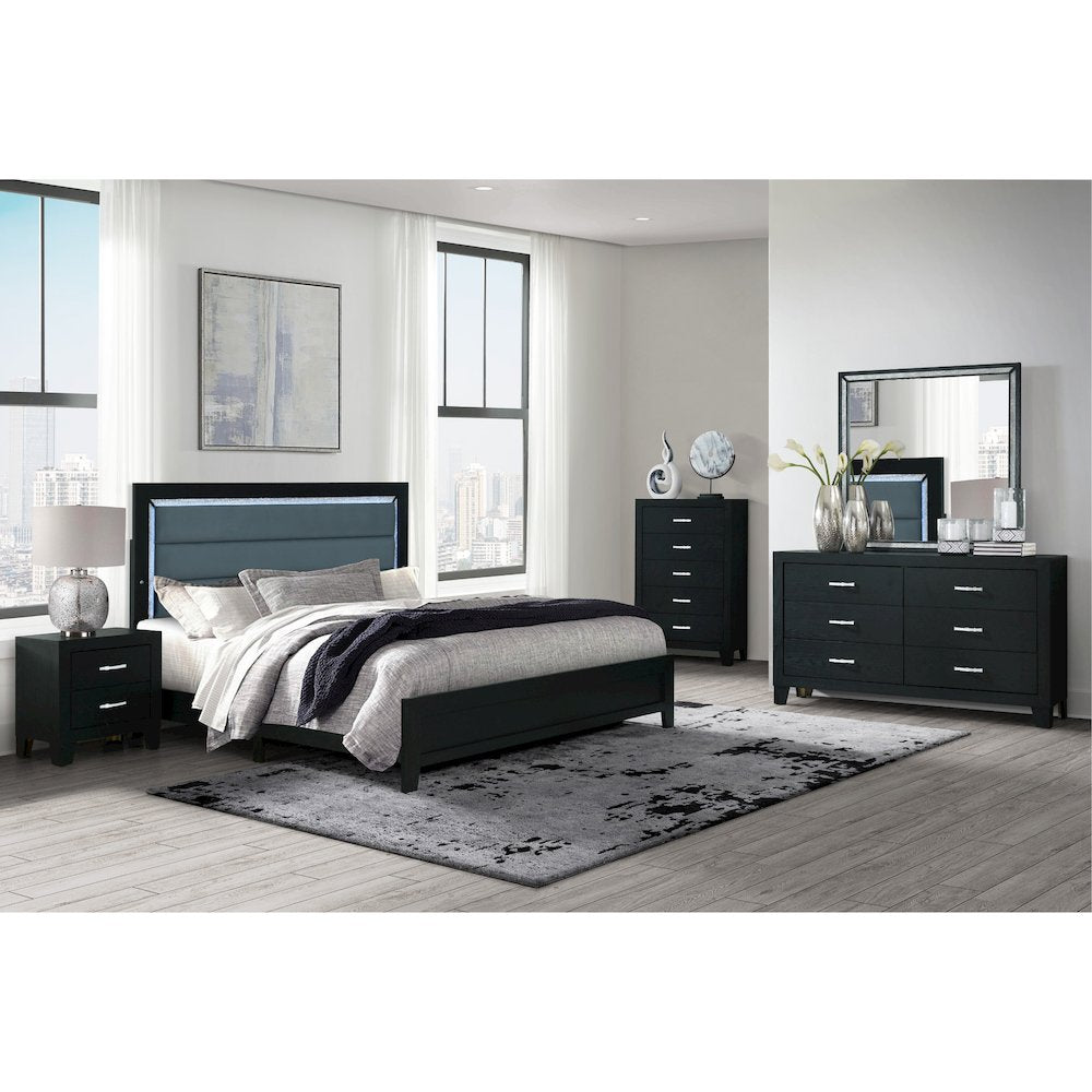Reid Black Queen Bed Dresser Mirror Nightstand