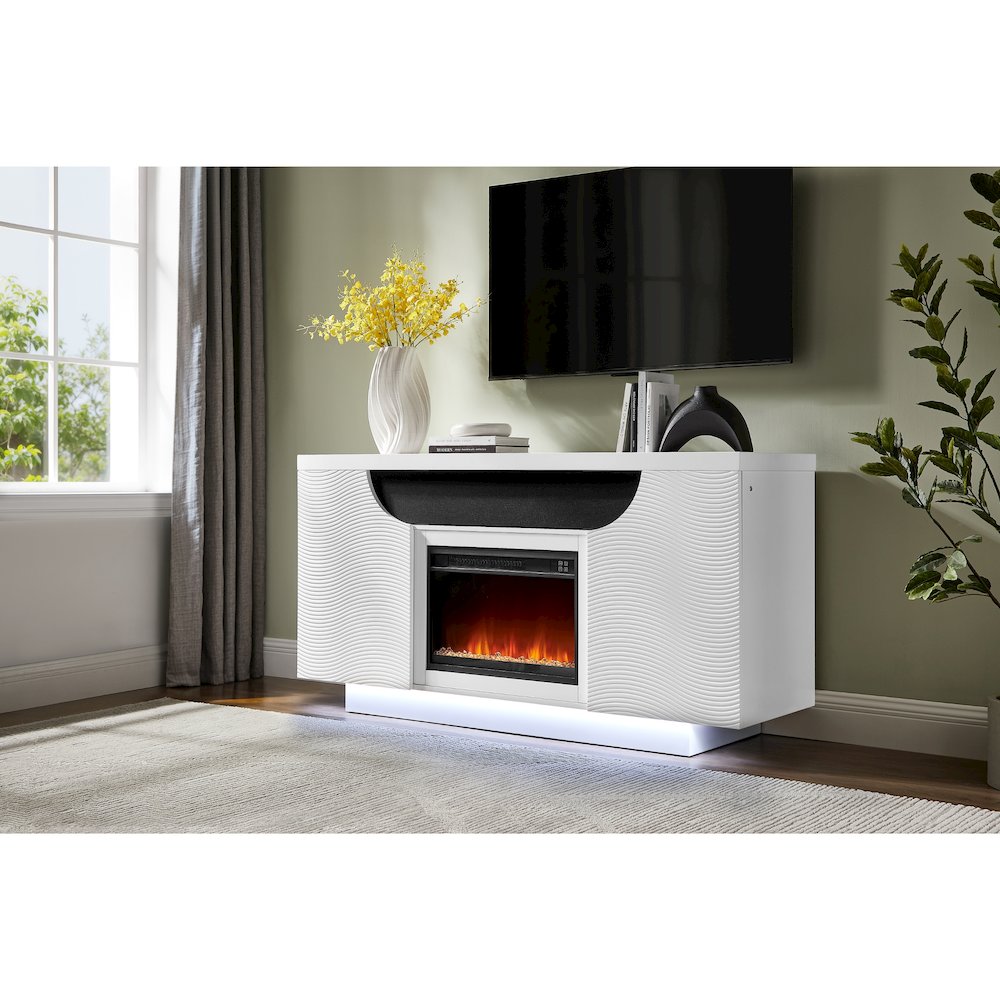 Aileen White 66" Ent Unit W/Led, Speakers, Crystal And Pop-Up Doors