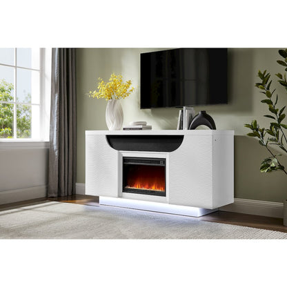 Aileen White 66" Ent Unit W/Led, Speakers, Crystal And Pop-Up Doors