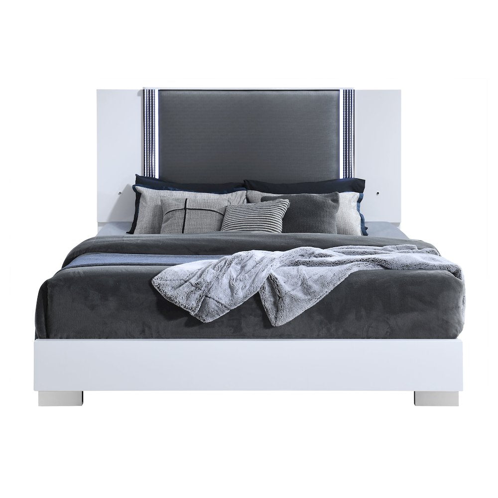 Ylime Smooth White King Bed With Led Fully Slatted