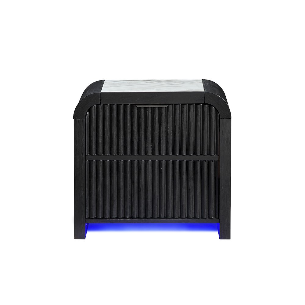 Beckett White/Black Nightstand With Led, Cooler And Speaker