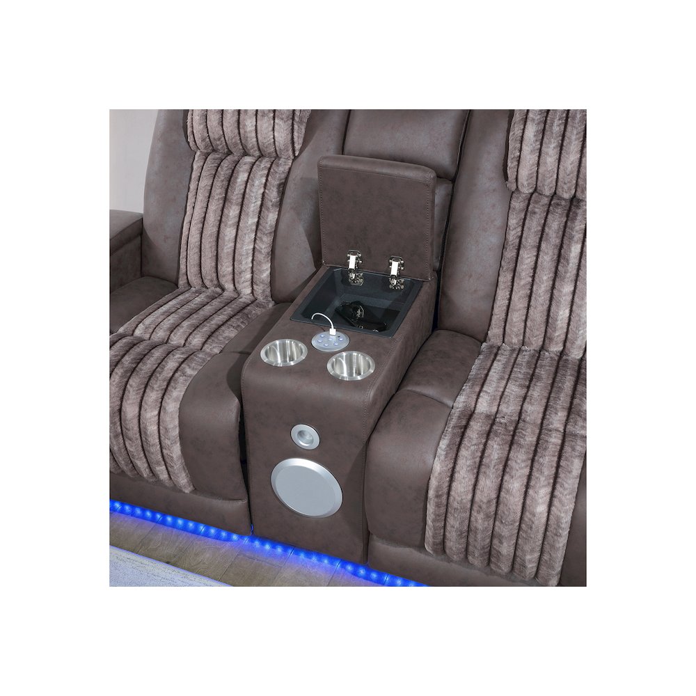 U8000 Brown Pwr Console Rec Loveseat W/Phr, Led And Speaker