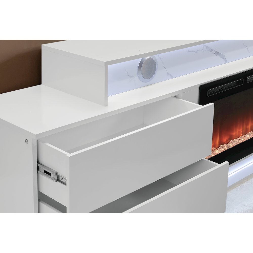 Kira White 87" Entertainment Unit With Bluetooth Speaker And Led