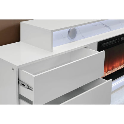 Kira White 87" Entertainment Unit With Bluetooth Speaker And Led