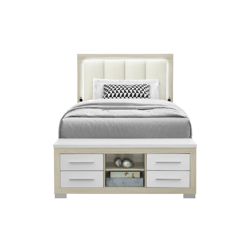 Emma Natural/White Full Bed With Led And Usb