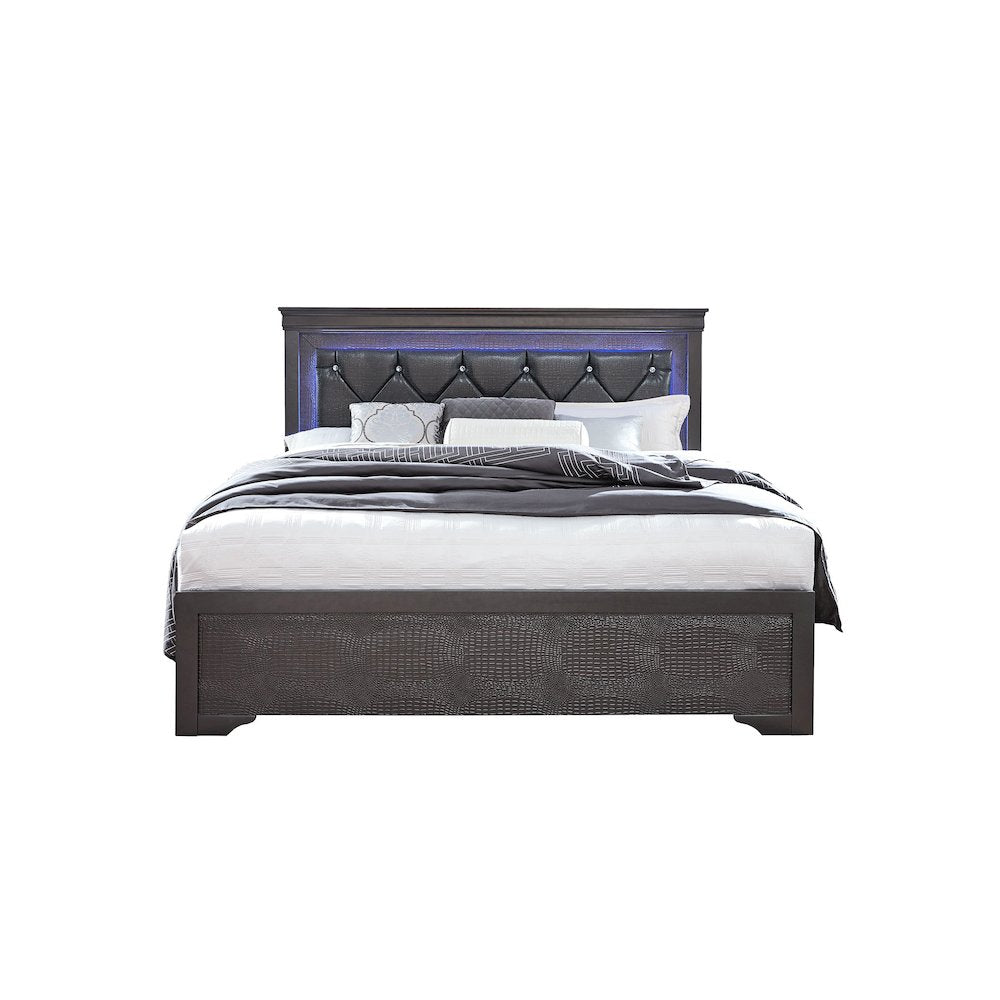 Pompei Metallic Grey Queen Bed With Led