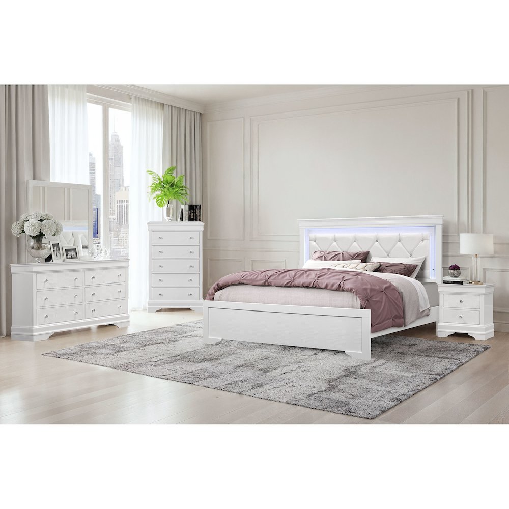 Pompei Metallic White Queen Bed Group With Led