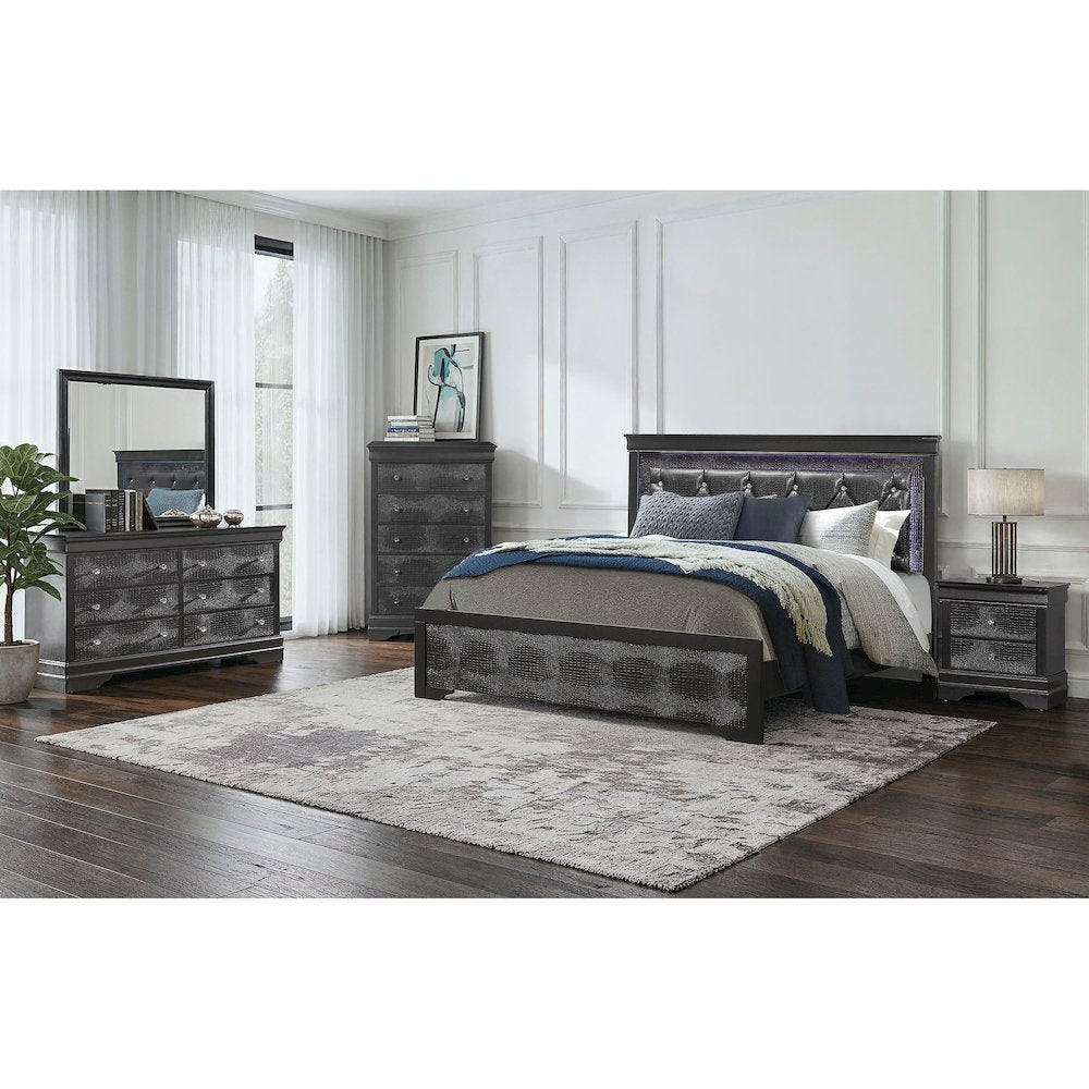 Pompei Metallic Grey Queen Bed Group With Led
