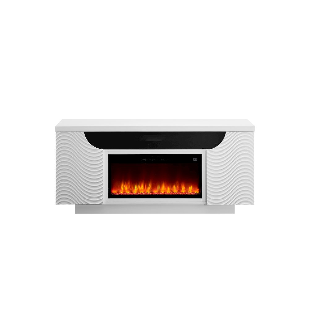 Aileen White 76" Ent Unit W/Led, Speakers, Crystal And Pop-Up Doors
