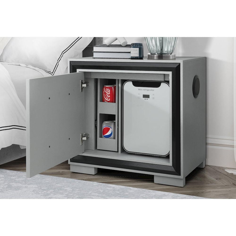 Amelia Grey/Black Nightstand With Cooler And Speaker