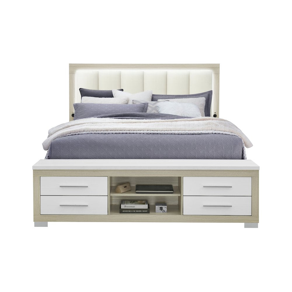 Emma Natural/White King Bed With Led And Usb