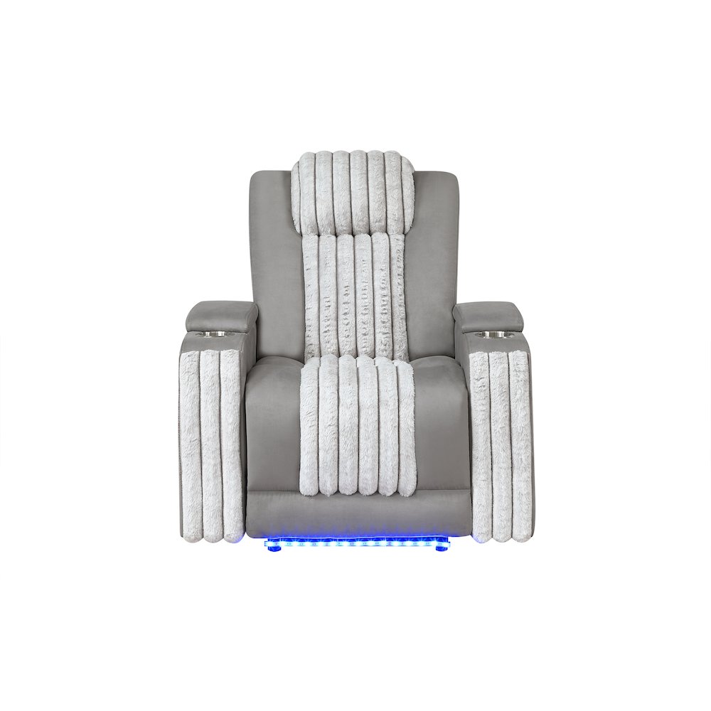 U8000 Grey Power Recliner W/ Power Headrest & Led Light