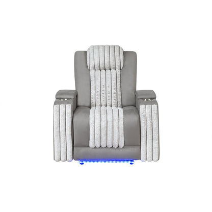 U8000 Grey Power Recliner W/ Power Headrest & Led Light