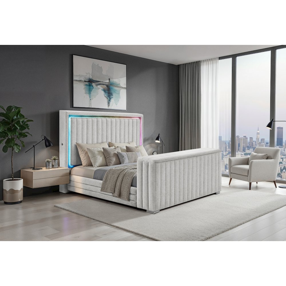 Elias Grey King Bed With Immersive Sound Speaker, Led, Tv Lift & Fp