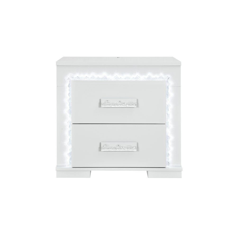 Naomi Silver Marble Nightstand With Led