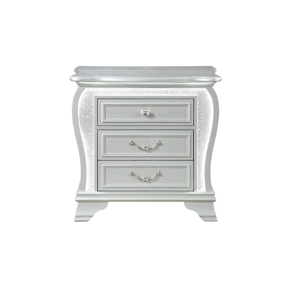 Aria Silver Nightstand With Led