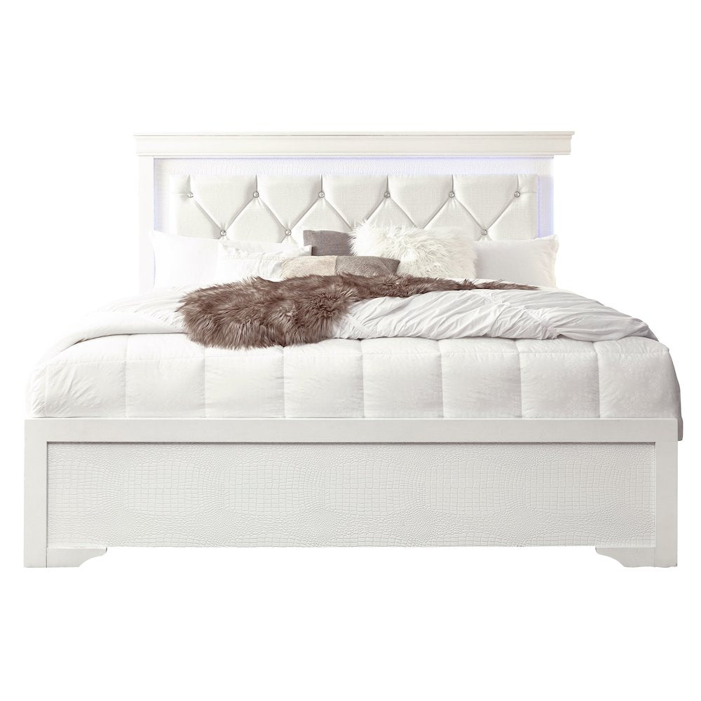 Pompei Metallic White Queen Bed, Dresser, Mirror And 2 Nightstands